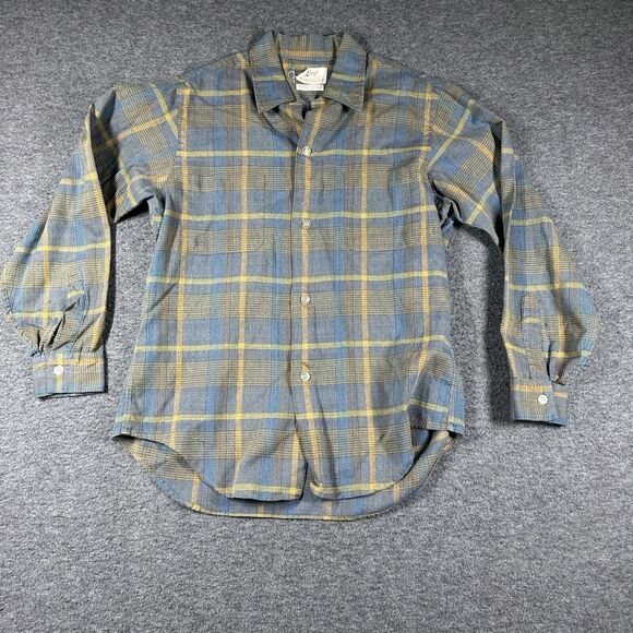 Vintage 50s 60s Enro Loop Collar Button Down Shirt Mens Medium M Plaid - Picture 1 of 9